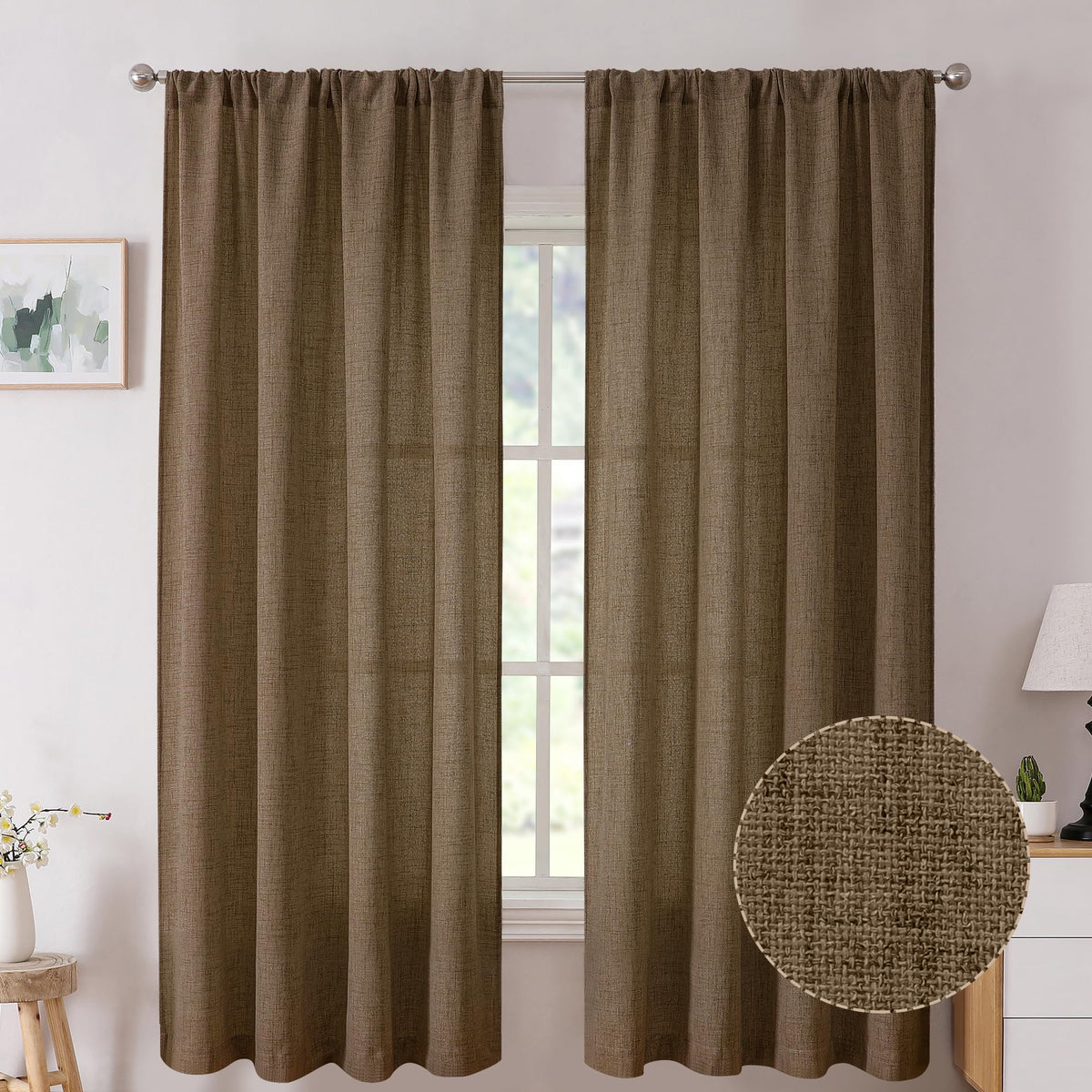 Tollpiz Linen Tier Curtains Rod Pocket Semi Sheer Short Kitchen Curtain Half Burlap Light Filtering Thick Linen Drape for Bathroom, 30 x 30 inches Long, Natural, Set of 2 Panels