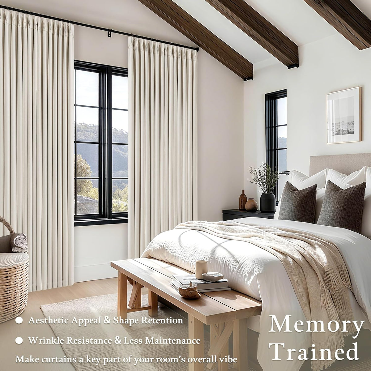 102 Inch Pinch Pleated Blackout Curtains for Bedroom 2 Panels Natural