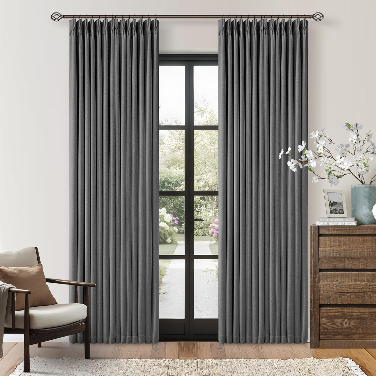 102 Inch Pinch Pleated Blackout Curtains for Bedroom 2 Panels Natural