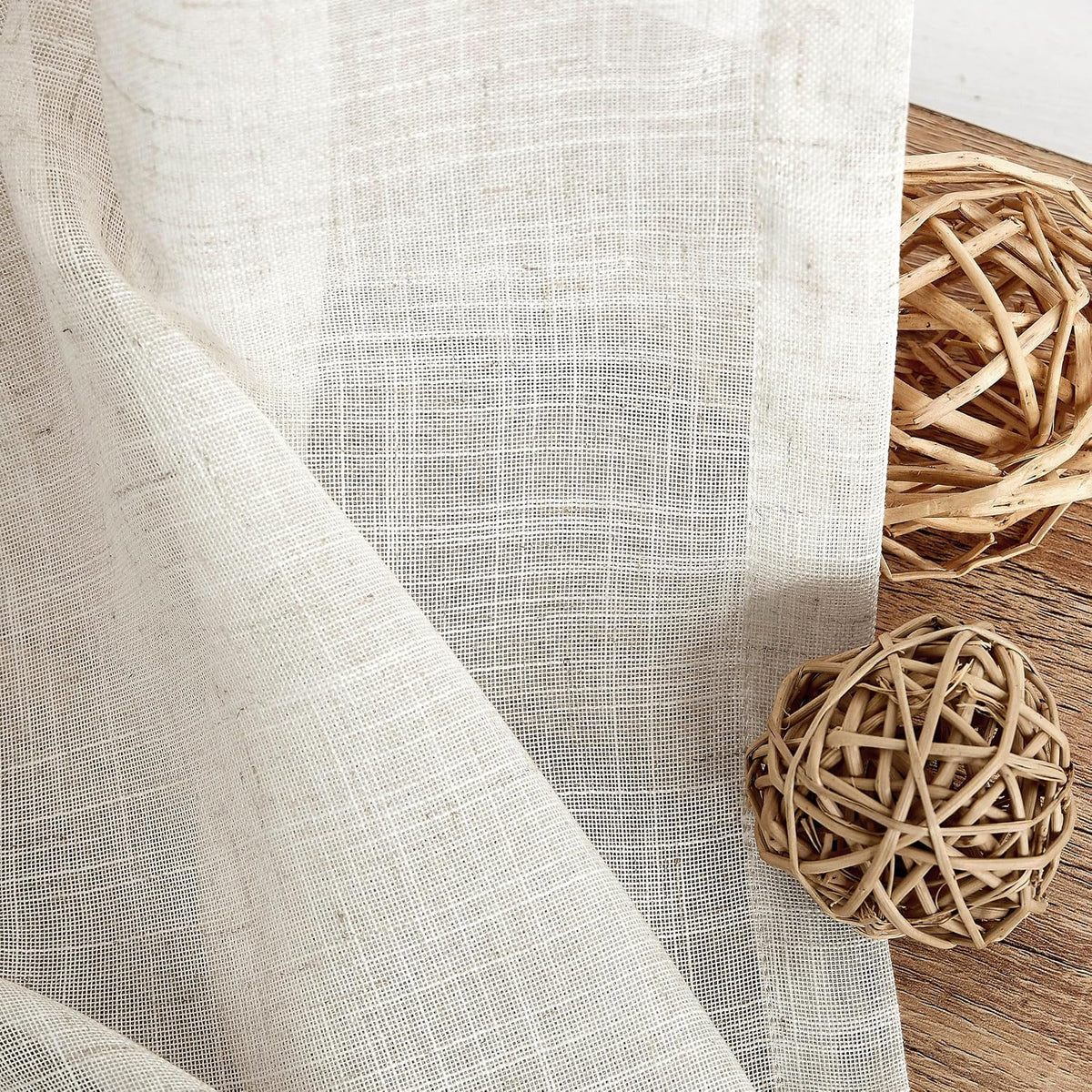 Central Park Tie Top Sheer Curtain Linen Blended, Linen, 50"Wx90"L, 2 Panel