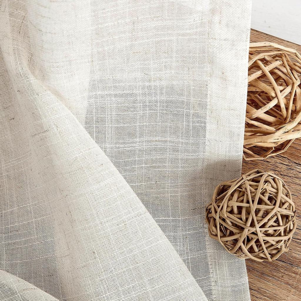 Central Park Tie Top Sheer Curtain Linen Blended, Linen, 50"Wx90"L, 2 Panel